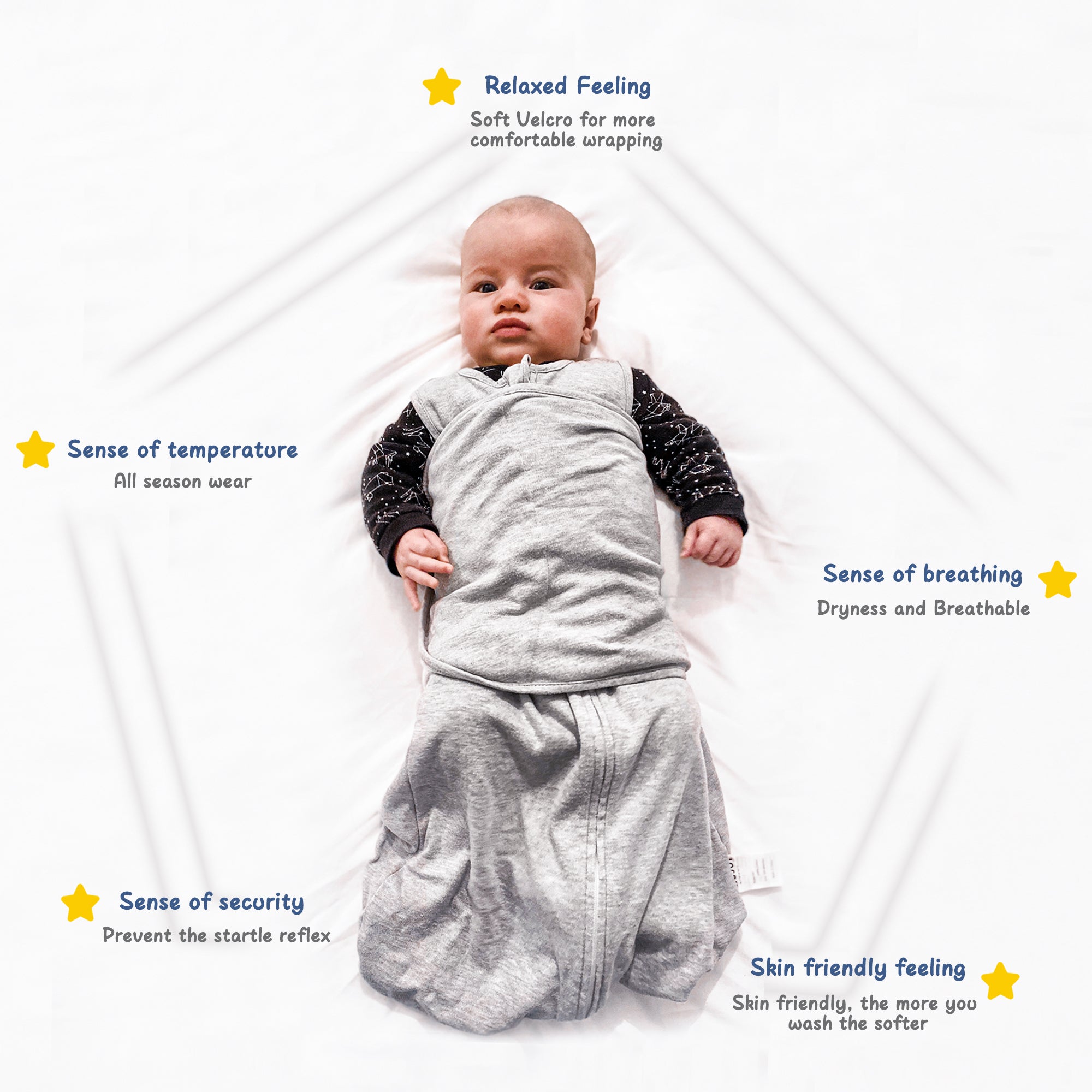 ZIGJOY 3-Way Adjustable 100% Cotton Infant  0.5 TOG Swaddle Sleeping Bag Baby