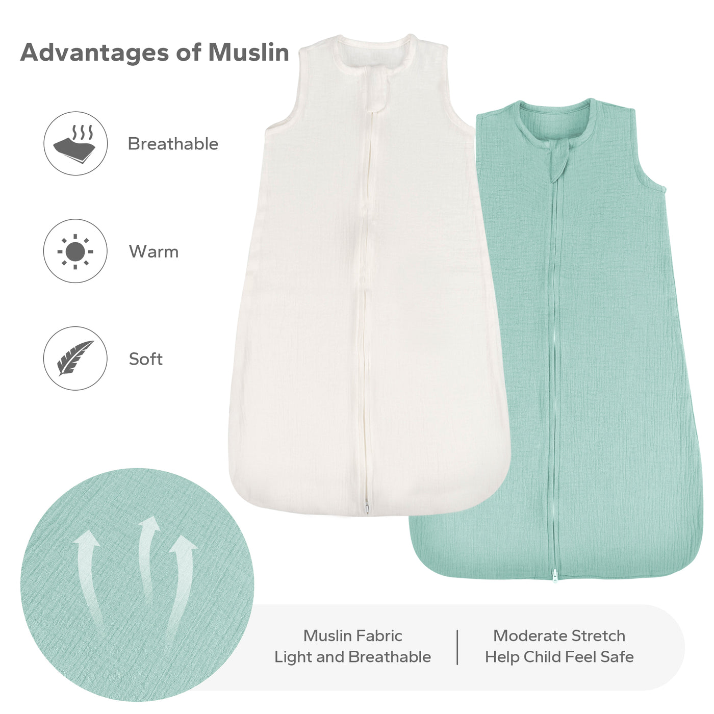 0.5 Tog Muslin Sleep Sack Baby Breathable Wearable Blanket