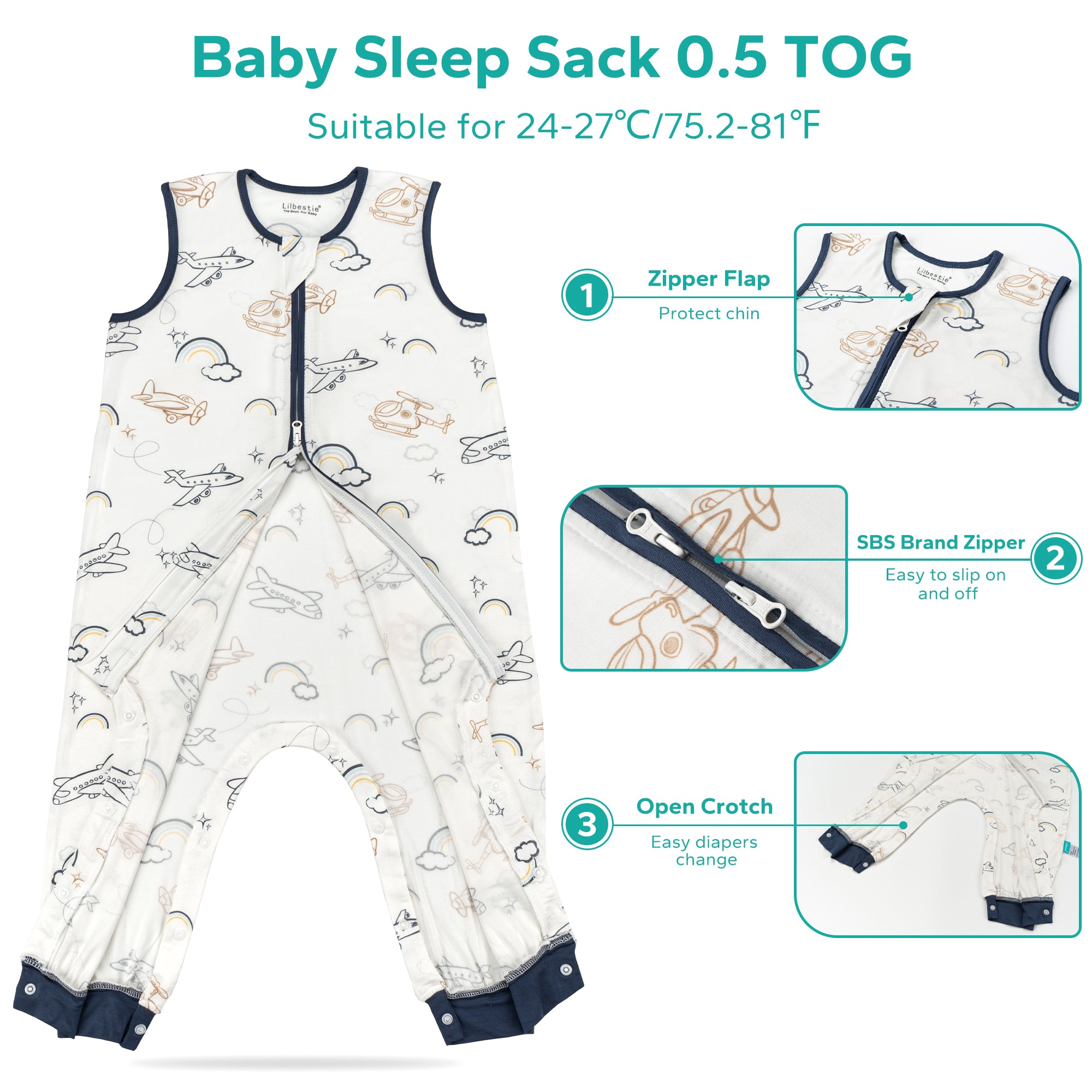 Bamboo Sleep Sack 0.5 TOG Toddler Sleep Sack with Feet for Spring Summer