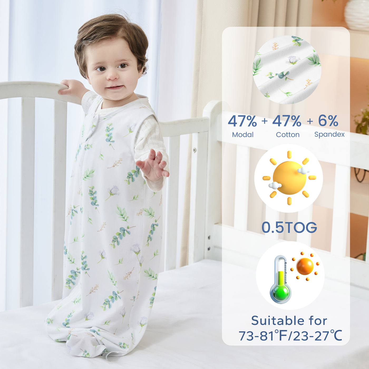 ZIGJOY Baby Sleep Sack, 0.5 TOG Modal Cotton Baby Wearable Blanket