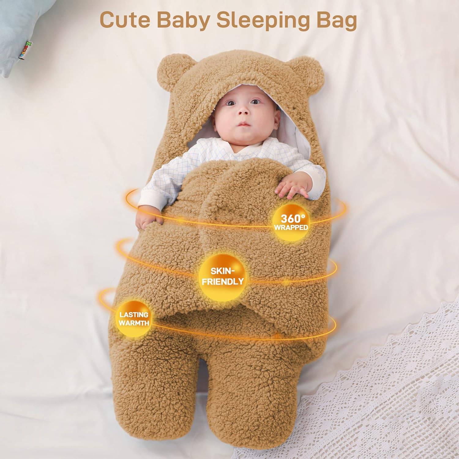 2.0 Tog Fleece Baby Bear Swaddle Plush Wrap Blanket