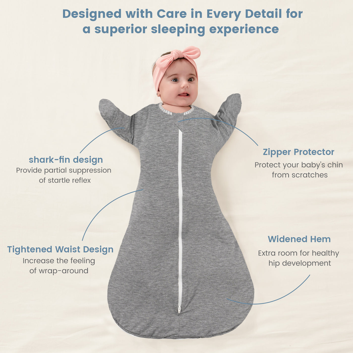 2.5 Tog Shark-Fin Transition Bamboo Swaddle 3-12 Months