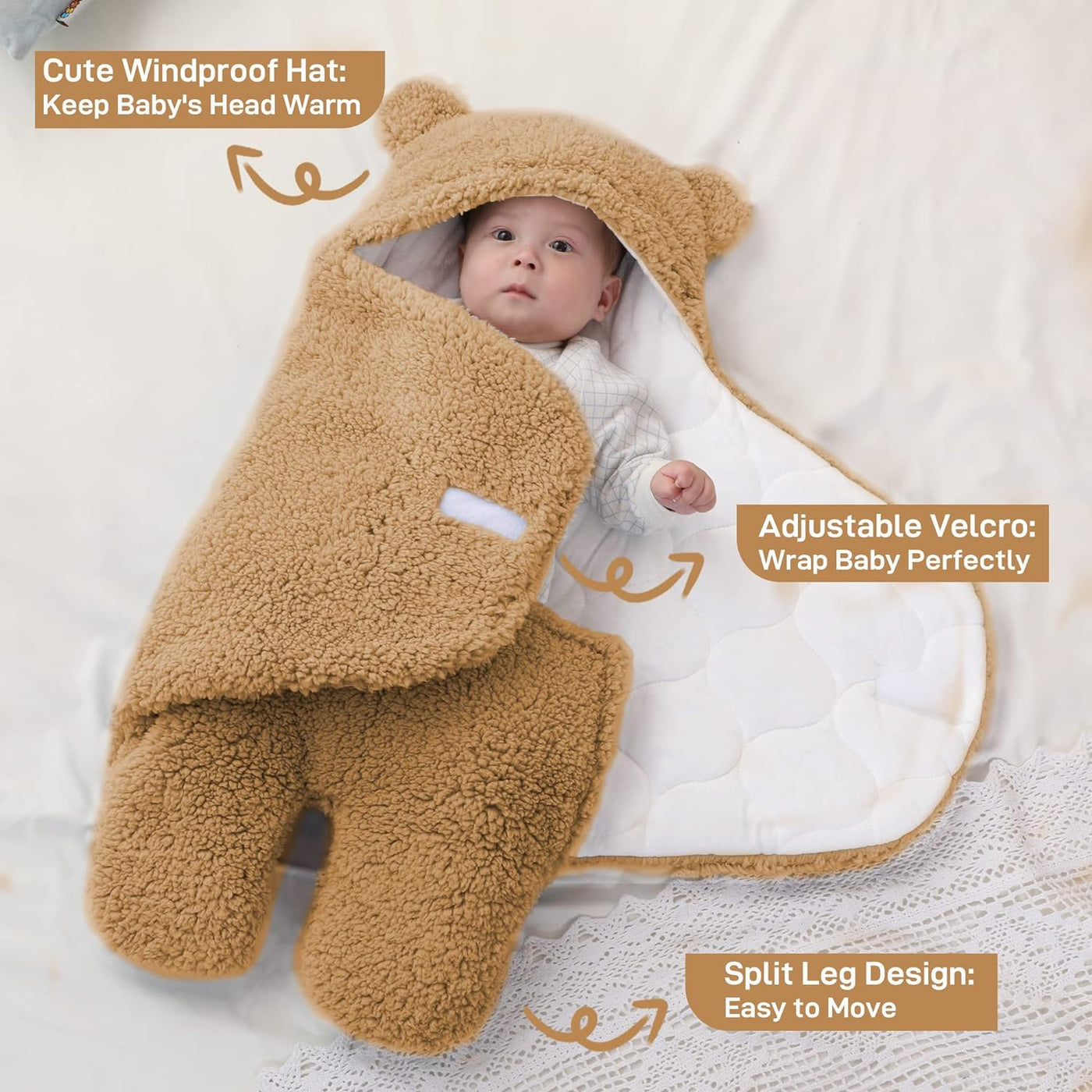 2.0 Tog Fleece Baby Bear Swaddle Plush Wrap Blanket