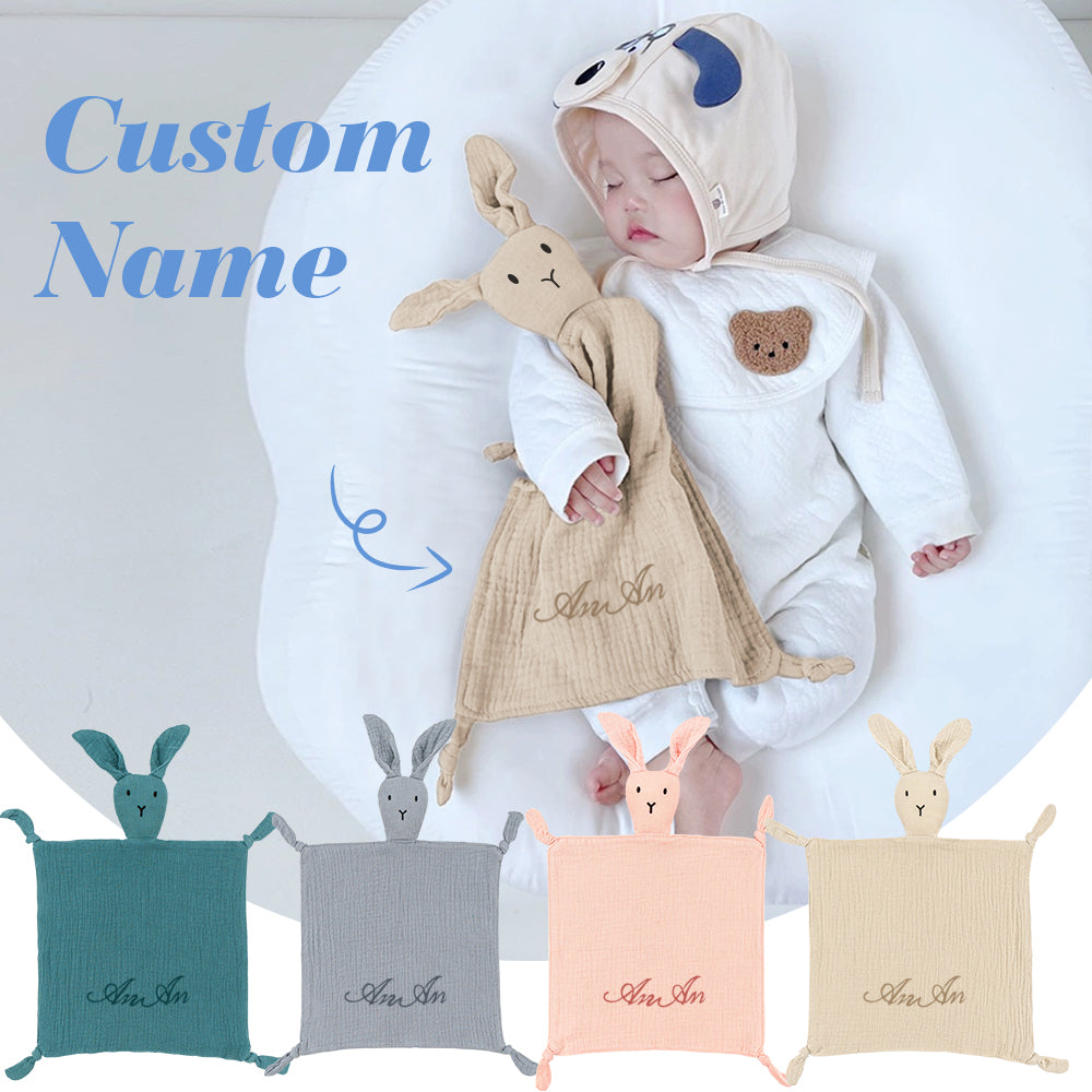 Personalized Bunny Muslin Cotton Baby Security Blanket Lovies for Babies Custom Gifts