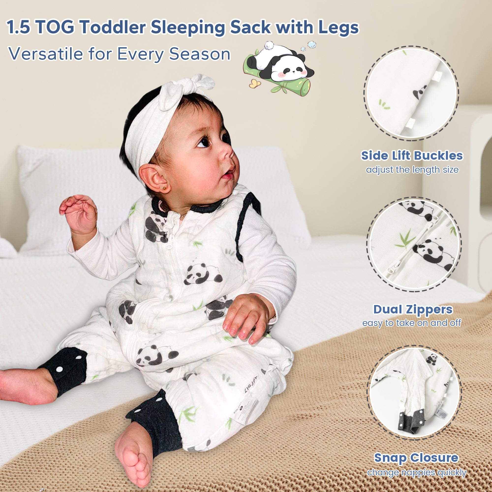 1.5 TOG  Soft Bamboo Cotton Baby Sleep Sack with Feet for Toddler