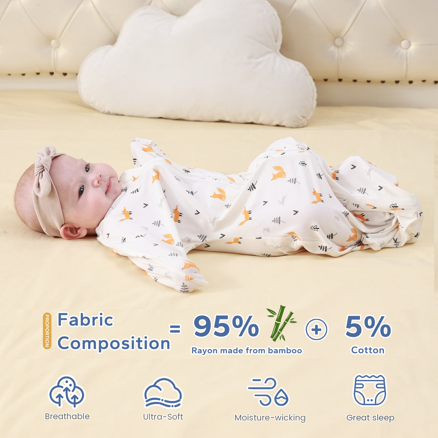 0.5 Tog Bamboo 0-9 Months Soft Self-Soothing Baby Wearable Blanket