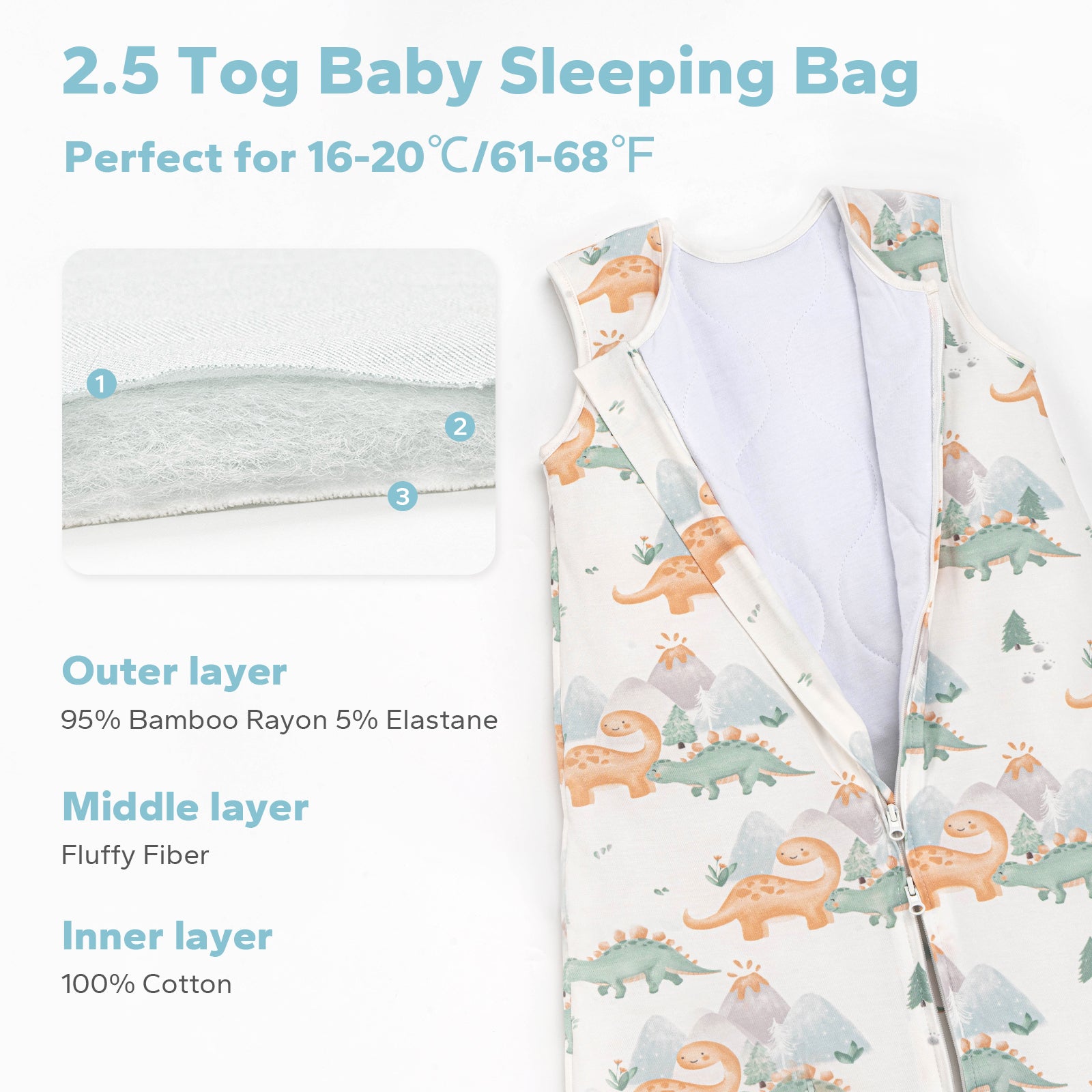 2.5 Tog Quilted Bamboo Winter Sleeping Bag  0-24 Months