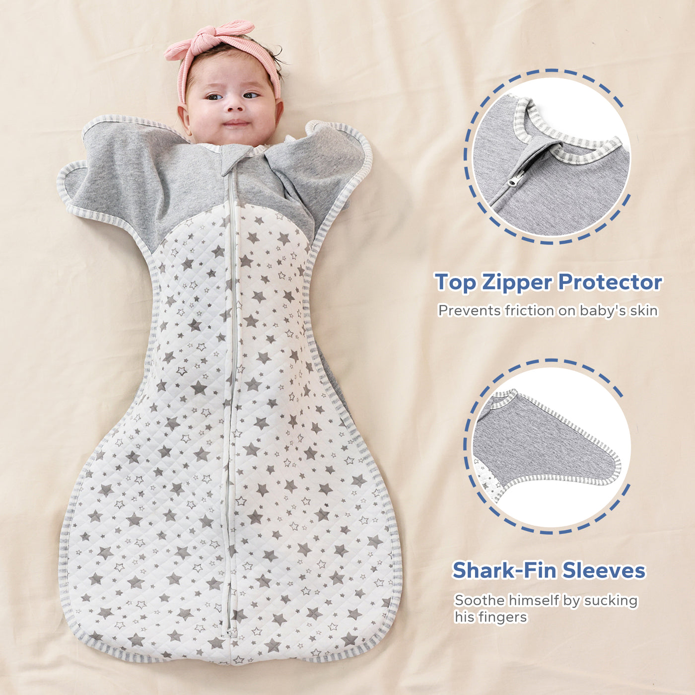 1.0 Tog 100% Cotton Transitional Swaddle 3-9 Months