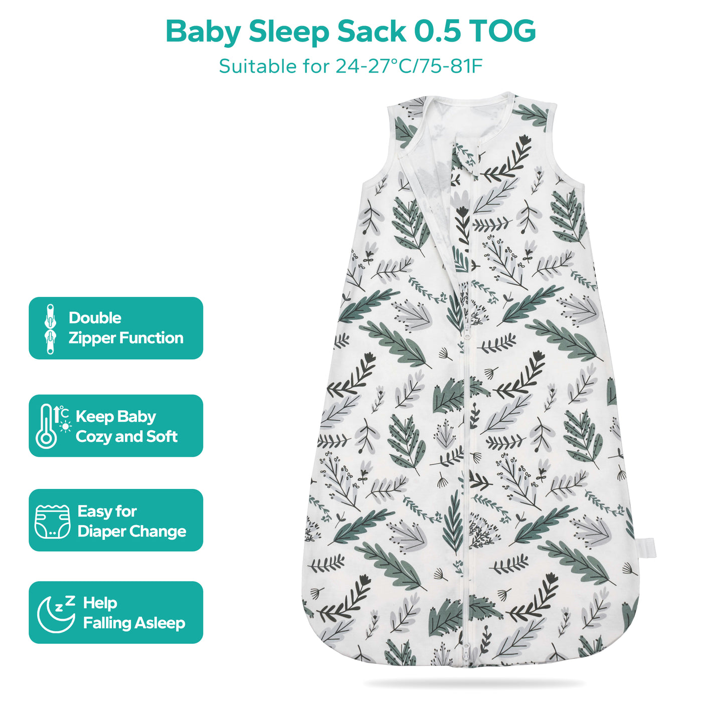 0.5 TOG 2 Pack Sleeveless Baby Sleep Bag 100% Cotton 0-18 Months