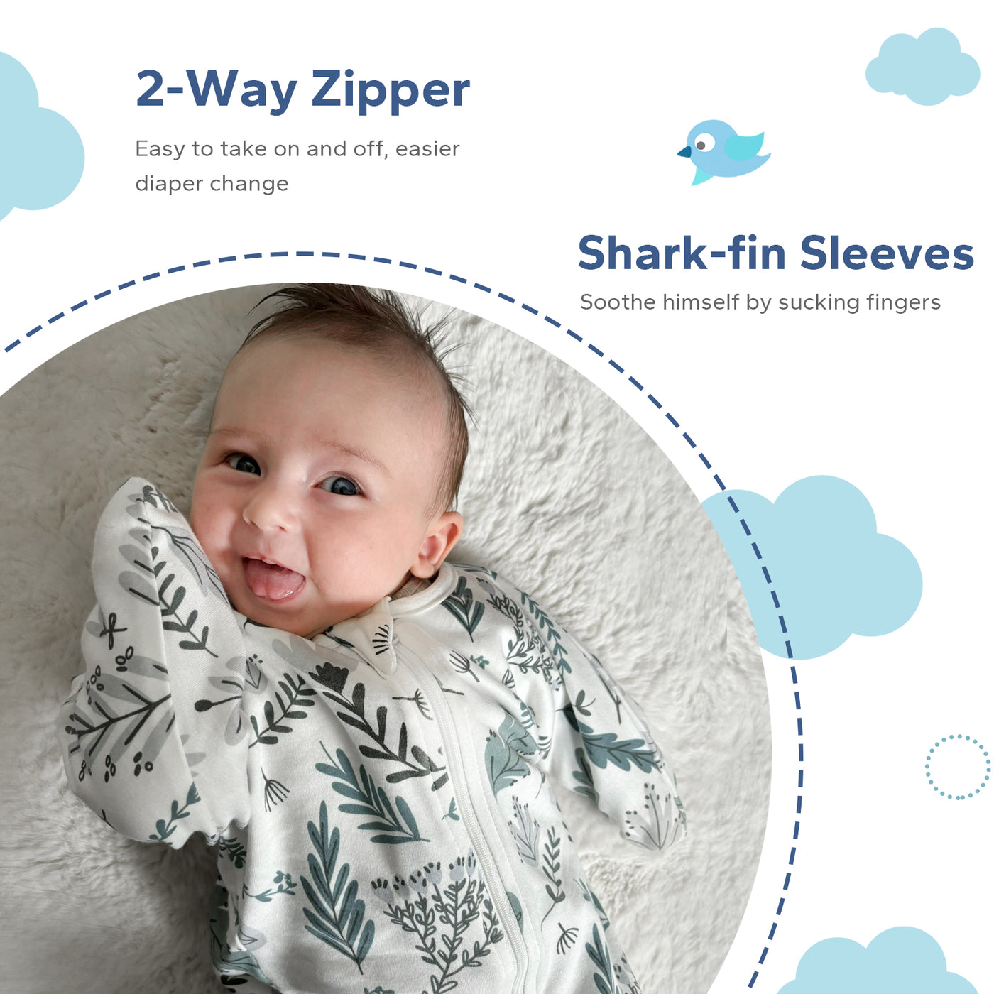 1.0 Tog Shark-Fin Transition Swaddle 100% Cotton Fiber