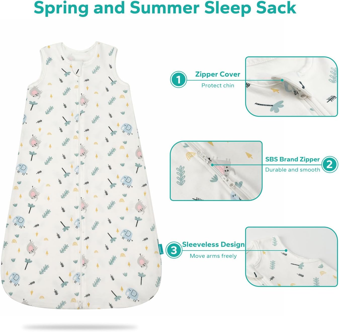 3 Pack Baby Sleep Bag 100% Cotton Summer 0-18 Months