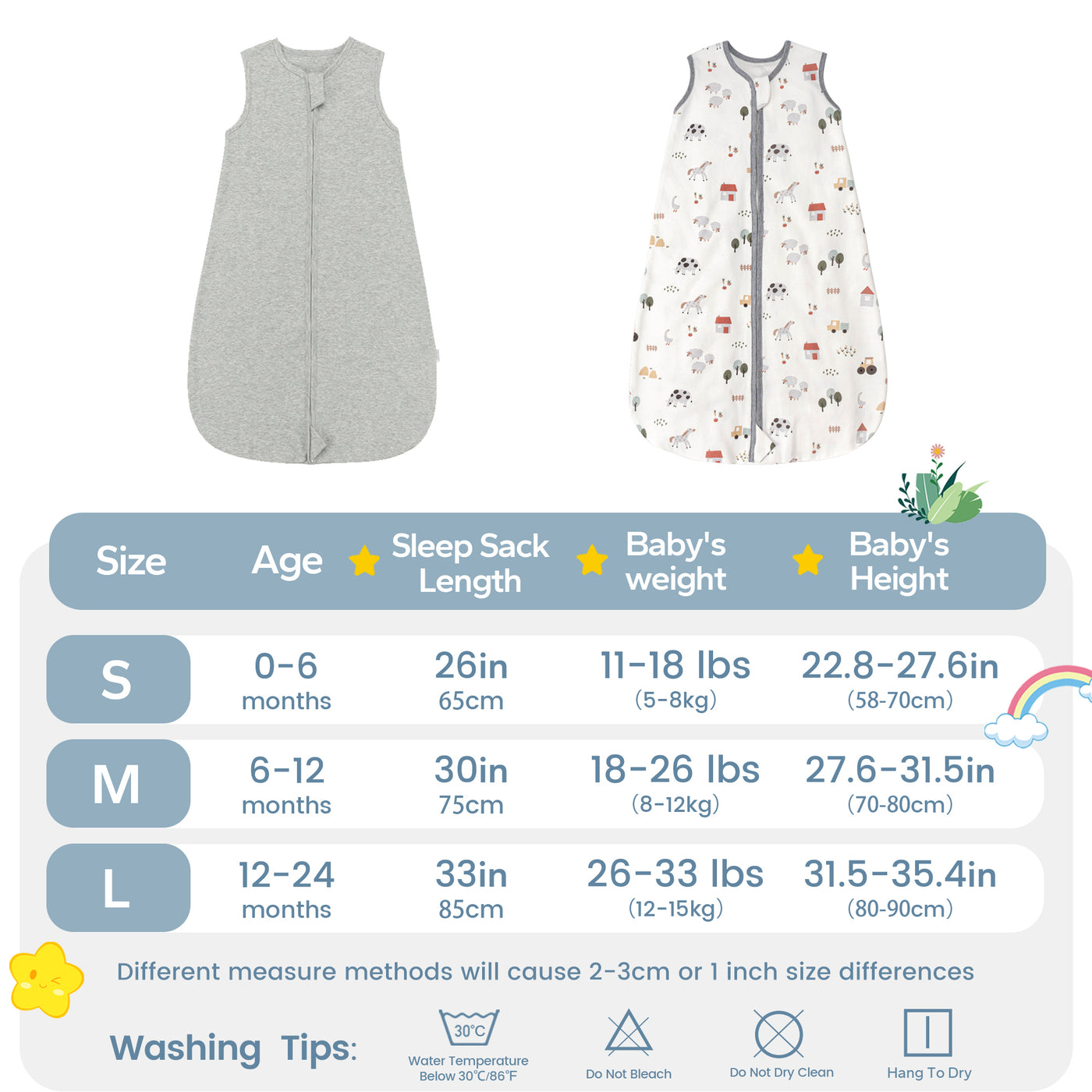 2 Pack 0.5 TOG Summer Baby Sleep Sack 100% cotton 0-24 Months