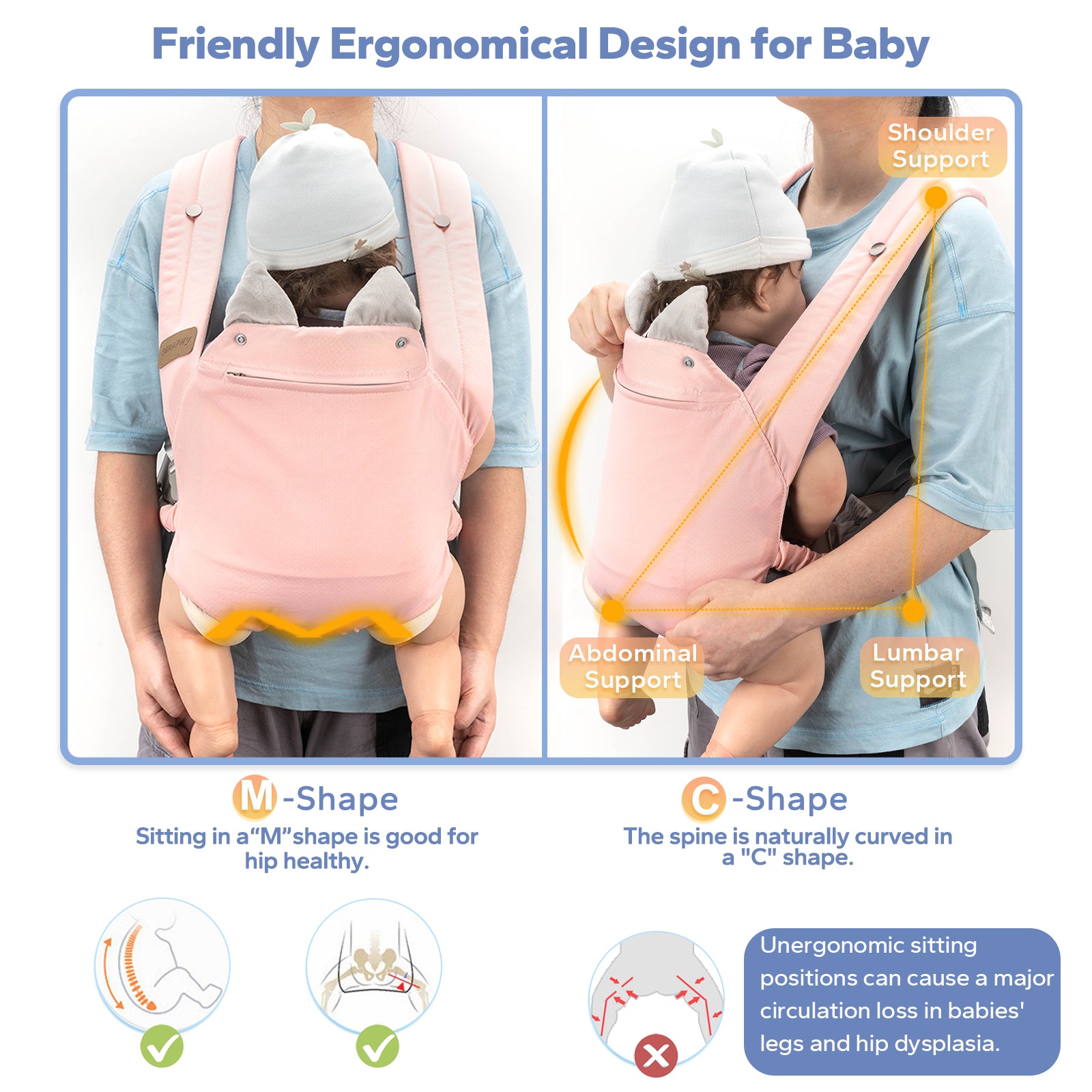 Baby Multi-Position Carrier Newborn to Toddler, Breathable Silk Mesh for 7-45lbs