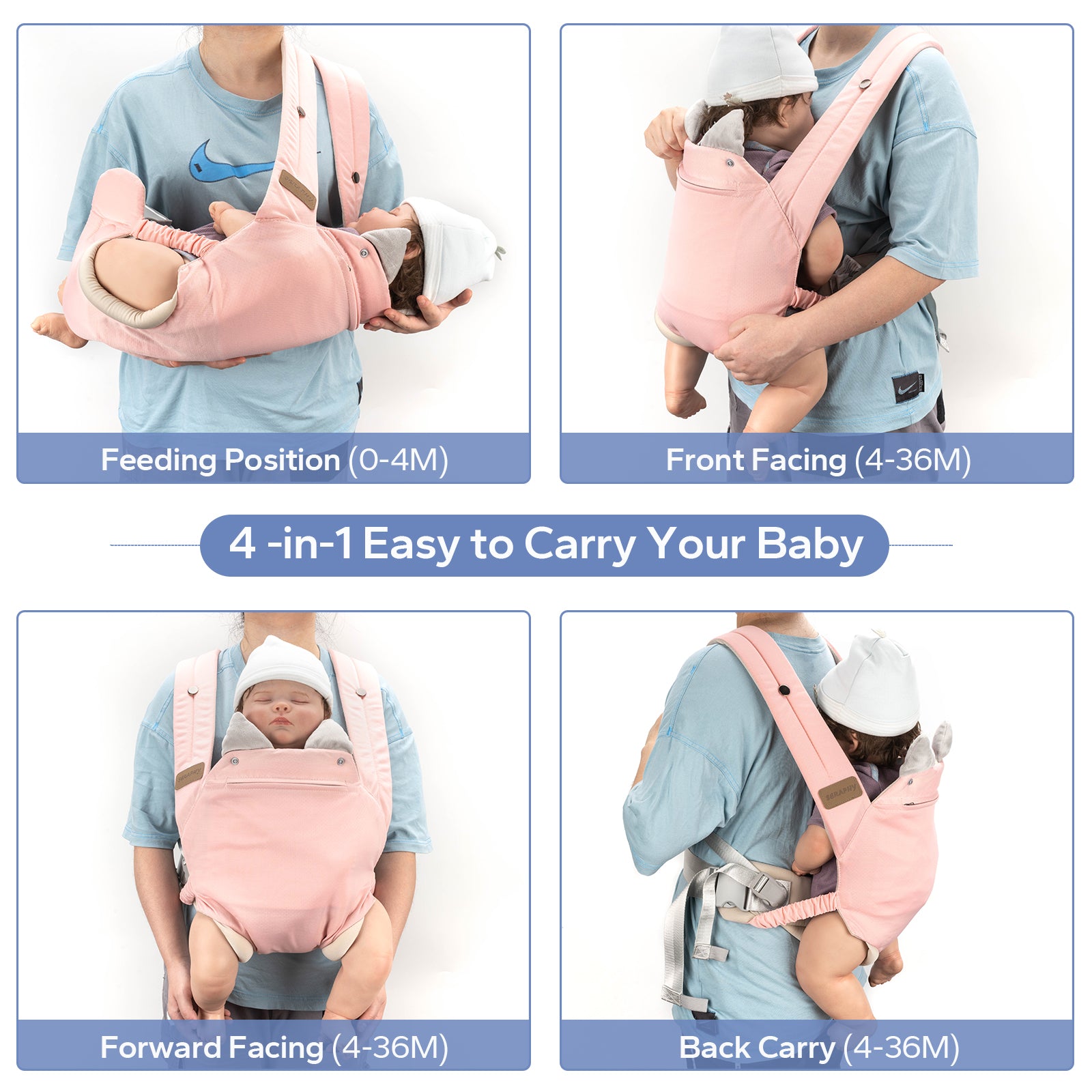 Baby Multi-Position Carrier Newborn to Toddler, Breathable Silk Mesh for 7-45lbs