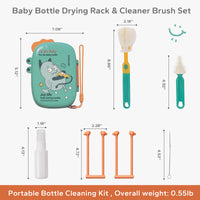 Travel Portable Bottle Cleaner Kit, 8-in-1 Baby Bottle Drying Rack & Cleaner Brush Set with Extendable Silicone Bottle Brush